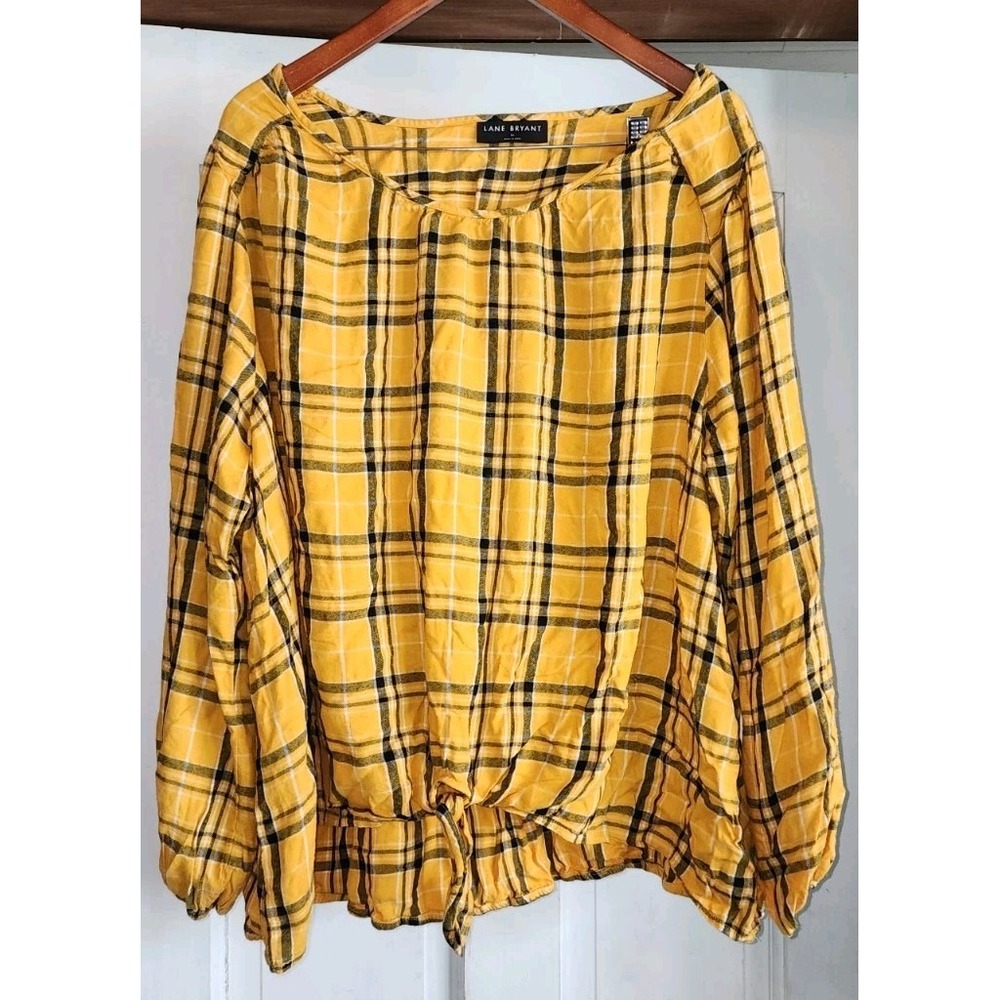 Lane Bryant Yellow Plaid Button Top Shirt Womens Plus Size 26 Flannel Autumn Fal